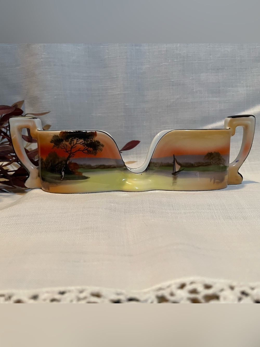 Antique Noritake Hand Painted Spoon Caddy “Tree in the Meadow”